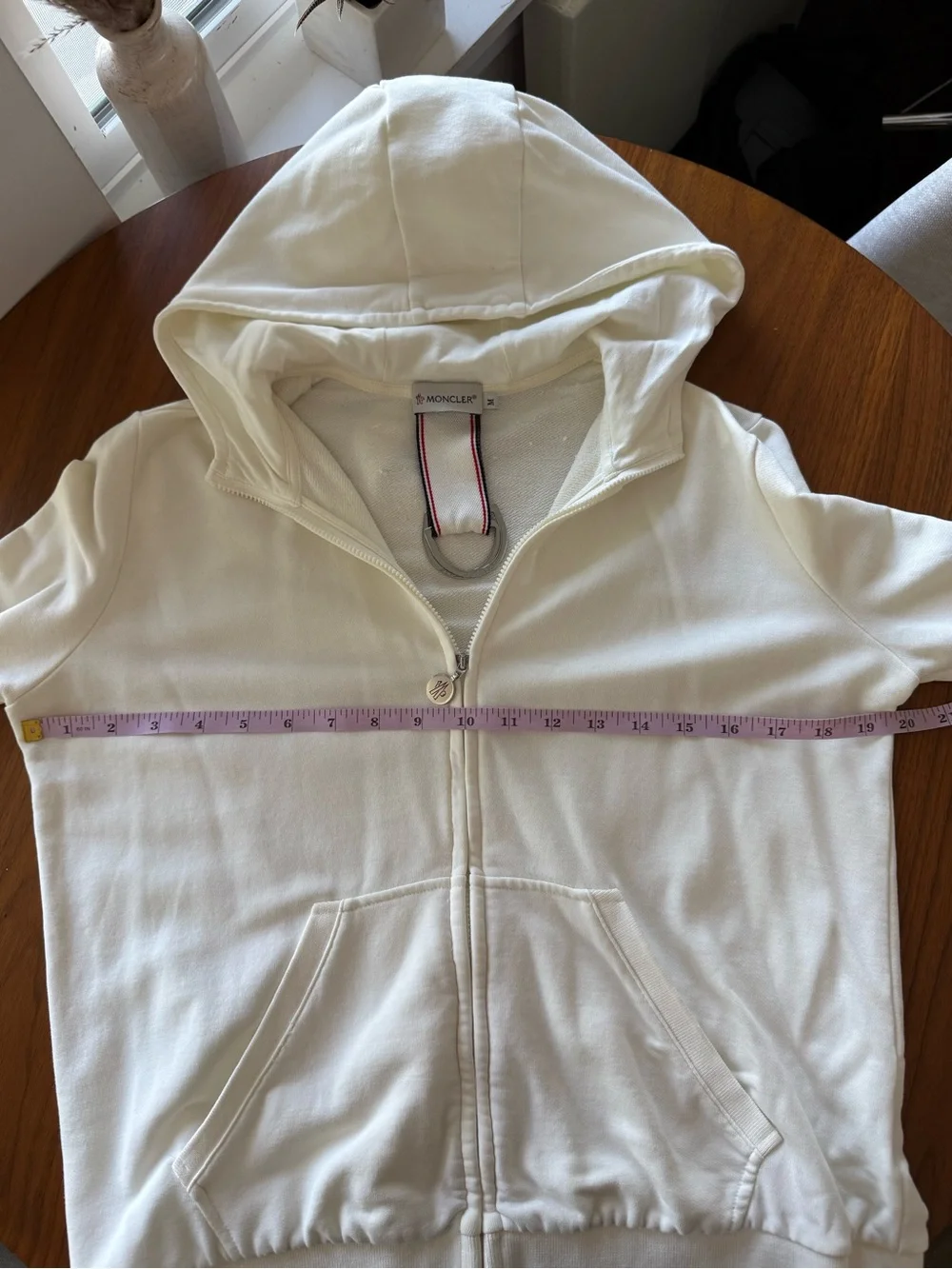Moncler - Cream Zip-Up Hoodie with Logo Patch - Size M - Picture 6 of 10